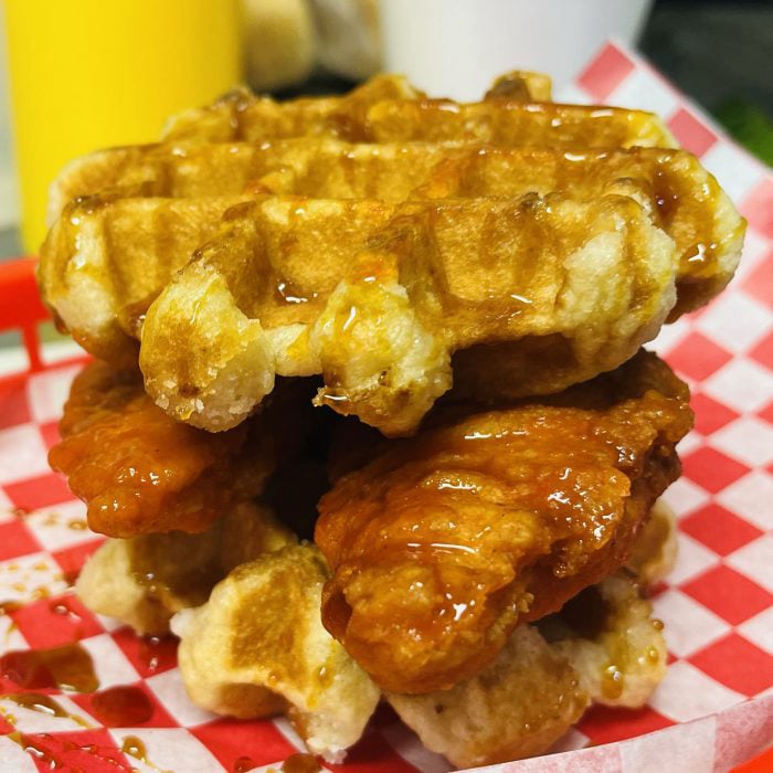 Delicious Chicken and Waffles at The Hop